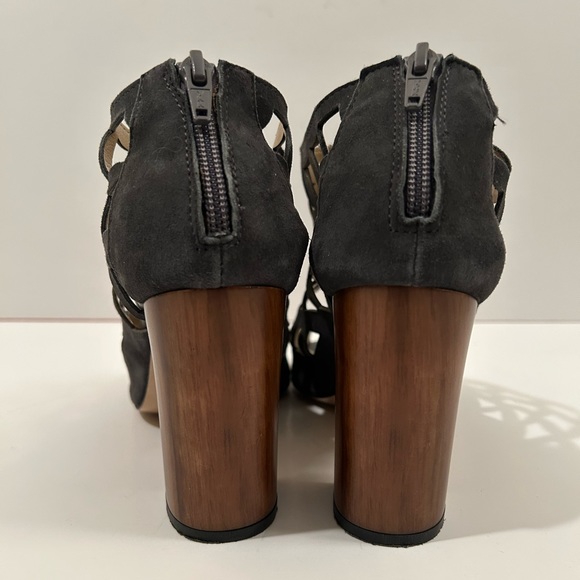 Eliana Bucci Charcoal Gray Suede Cage Zip Back Peep-toe Heels Size EU 39 - Picture 4 of 10